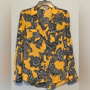Express Yellow and Black Floral Portfolio Shirt